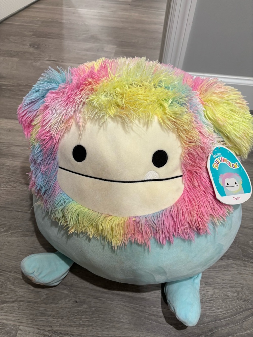 Squishmallows Zozo Rainbow Fuzzy Plush - Pink, Yellow, Mint Blue